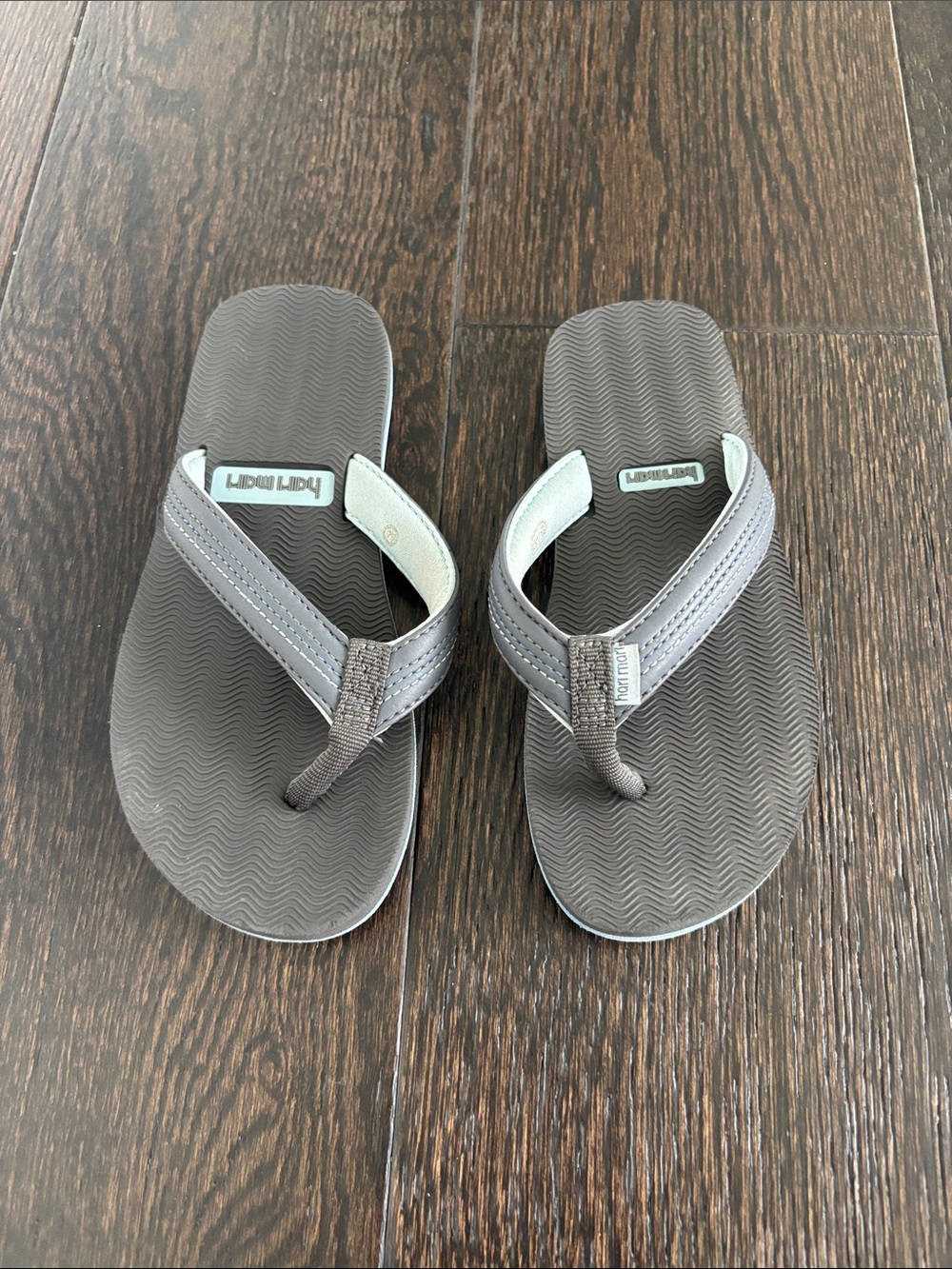 Hari Mari Flip Flops in Gray with Light Mint Accents